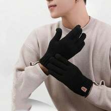 1pair Full Finger Solid Colored Winter Warmth Thicken Touchscreen & Writing & Cycling Gloves - Black - View 5