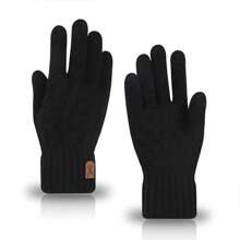 1pair Full Finger Solid Colored Winter Warmth Thicken Touchscreen & Writing & Cycling Gloves - Black - View 1