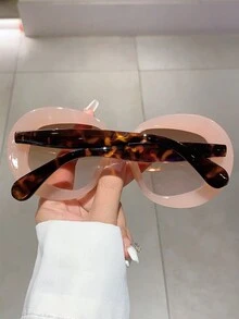 Fashionable Color Block Design Frame Fashion Glasses For Women, 2023 Round Pink Eyeglasses - Pink - View 3