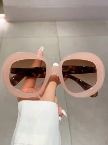 Fashionable Color Block Design Frame Fashion Glasses For Women, 2023 Round Pink Eyeglasses - Pink - View 1