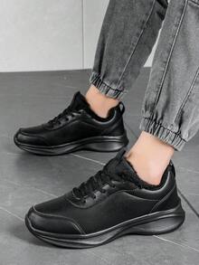 男士全新防水真皮運動鞋,毛絨內襯,防滑耐磨外底,特價 - 黑色 - 查看 4