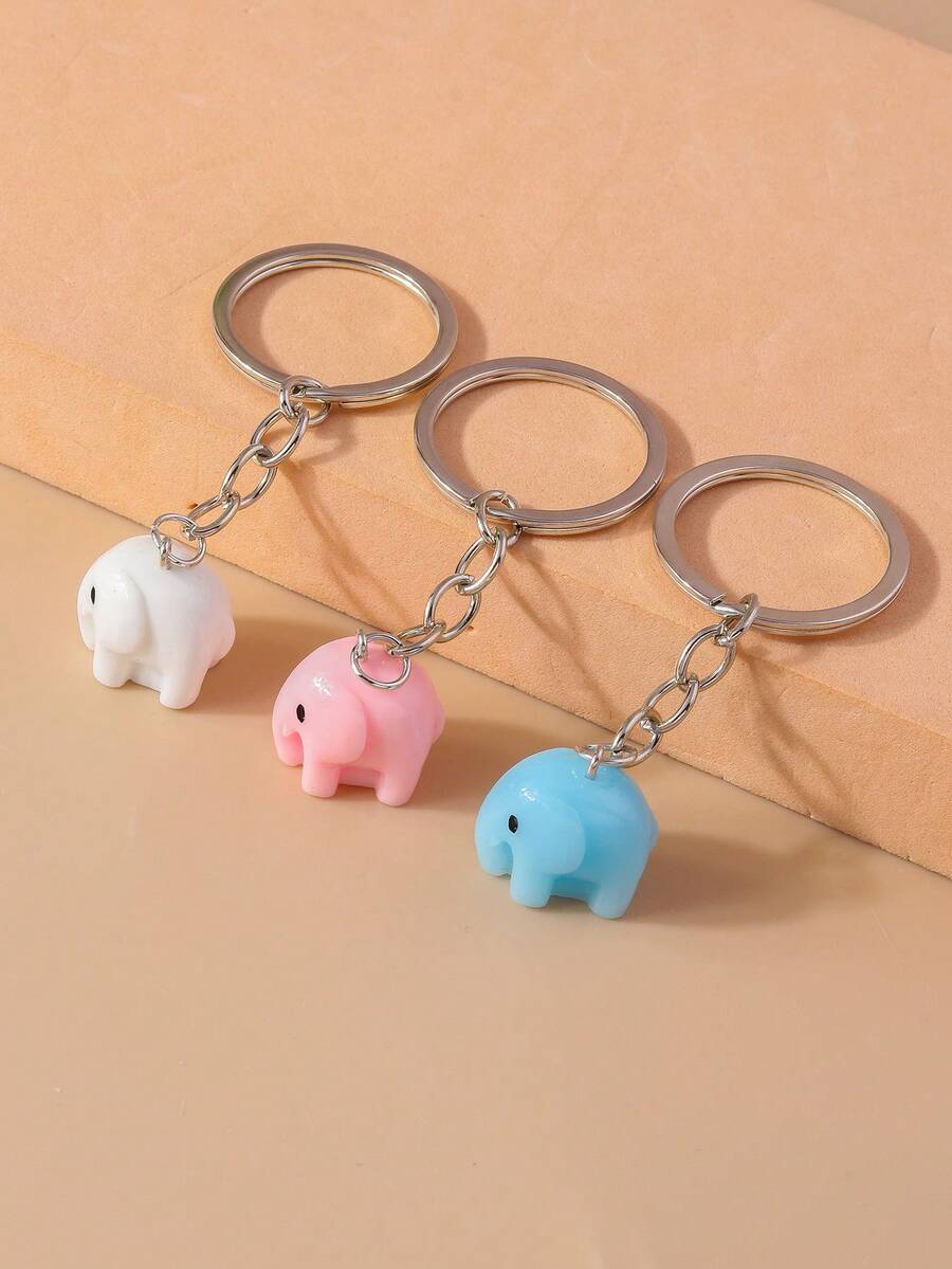 1 Pieza Llavero Femenino En Forma De Elefante De Metal Para Uso Diario - Blanco - Ver 1