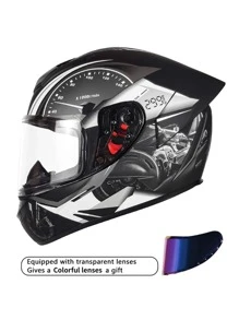 LVCOOL 1頂黑色機車頭盔,原裝透明面罩及附贈炫彩面罩各1,可更換面罩和拆卸清洗襯墊,全季節通用的保護街車摩托車頭盔 - 彩色 - 查看 10