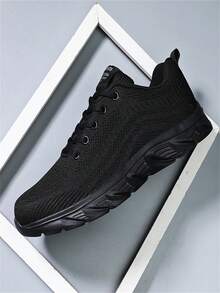 男士時尚透氣防滑輕便休閒運動鞋 - 黑色 - 查看 4