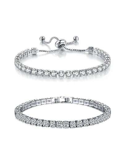 2pcs Set Fashionable Sparkling Luxury Rhinestone Circular Adjustable Tennis Chain Bracelet, Suitable For Both Boy, Suitable For Daily Wear