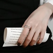 1 件時尚 S925 純銀開口戒指,帶有擁抱手勢、愛心和英文字母設計,適合女士日常佩戴 - 金色 - 查看 3