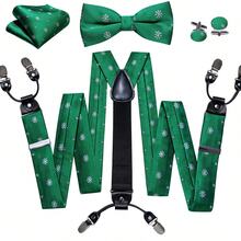 Barry Wang Men Suspenders Christmas Xmas Party Adjustable Straps Pretie Bowtie Hankie Cufflinks Set - màu xanh lá - Xem 1