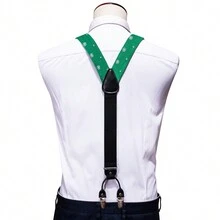 Barry Wang Men Suspenders Christmas Xmas Party Adjustable Straps Pretie Bowtie Hankie Cufflinks Set - màu xanh lá - Xem 2