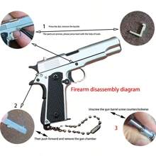 Full Metallic 1:3 Scale Laser Engraved Bright Silver 1911 Pistol Keychain Backpack Pendant Toy Model Gift Bag Accessories Lanyards With Id Holder Car Accessories Bag Charms - Silver - View 3
