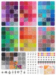 15600件/14400件/7200件/4800件/2400件黏土珠手鍊製作套件，包含字母珠、扁平聚合物珠、珠寶製作用品、彩繩彈性線，適用於女孩手工藝禮物套裝 - 2400pcs - 查看 1