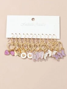 12 件青少年蝴蝶和心形油滴耳环适合日常装饰