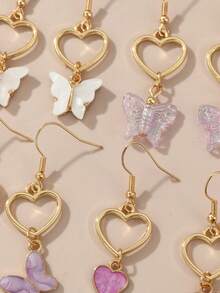 12 件青少年蝴蝶和心形油滴耳环适合日常装饰