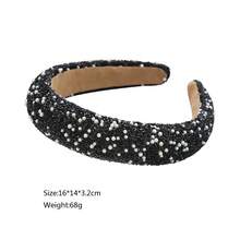 1 件時尚復古水鑽和人造珍珠裝飾寬邊髮帶適合女士日常佩戴