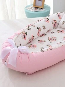 1 pièce de nid douillet pour bébé avec motif floral, avec oreiller, pour lit de nouveau-né, pliable, lavable, portable, berceau d'amour pour la Saint-Valentin