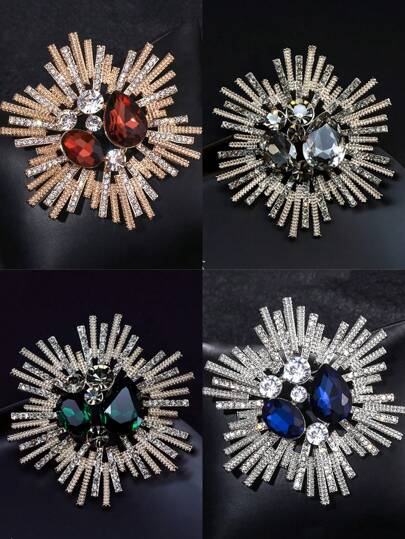 1pc Glamorous Zinc Alloy Rhinestone Decor Brooch For Women For Dating Gift