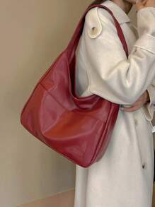 Lightweight,Business Casual Versatile Retro Style Slouchy Wind Shoulder Bag, Fashionable Bucket Bag , Burgundy Bag, Bag, & New Year Ideal Gift Gift Bag For Teen Girls Women College Student,Rookies & White-Collar Workers Perfect For Office,Work ,Business,Commute,College,Middle School, High School, Fashionable Burgundy Bag - Burgundy - View 2