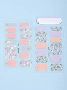 Beauty Sticker Miếng dán móng tay họa tiết hoa laser đính đá màu hồng 28 ngón tay kèm 1 kềm cắt móng - Nhiều màu - Xem 2