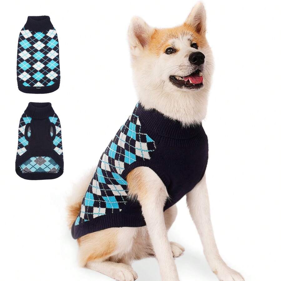 Dog Sweater, Christmas Dog Sweaters, Knitted Warm Fabric, Easy On&Off - 藏蓝色 - 查看 1