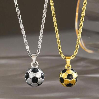 1pc Stainless Steel Football Pendant Necklace, Unisex, Streetwear Sports Style Jewelry, Children's Birthday Gift, Daily Accessory