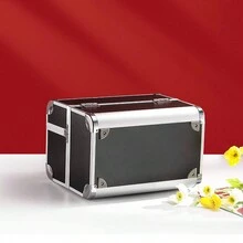 1 件化妝盒化妝盒附 4 托盤化妝品和工具化妝品收納盒可上鎖女孩化妝品收納盒 - 黑色 - 查看 10