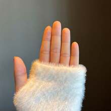 1 件女厚針織人造水貂毛手套,觸控螢幕設計,半指外露,冬季保暖,適合寫作和日常戶外活動 - 白色 - 查看 7