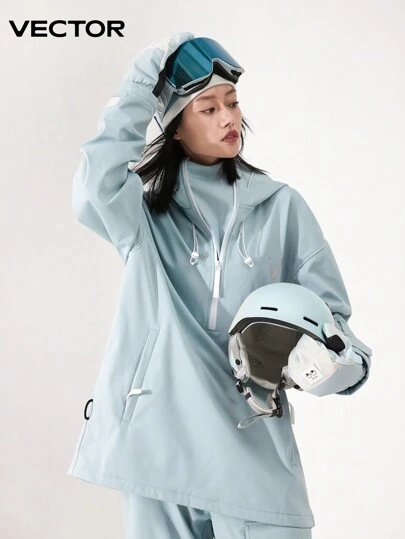 VECTOR MOTION جاكيت تزلج من الفليس، أحادي اللون، نصف سحاب، مقاوم للرياح، مقاوم للماء، خفيف الوزن، دافئ، قابل للتنفس، مريح، لملابس التزلج الرياضية في الشتاء