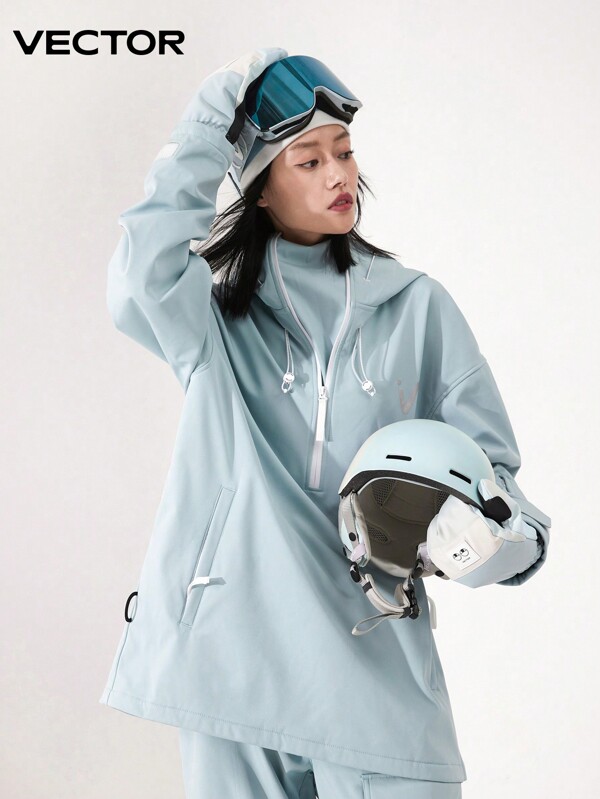 VECTOR MOTION Chaqueta de esquí de forro polar, unisex, dunicolordo, con media cremallera, a prueba de viento, impermeable, ligera, cálida, transpirable, cómoda y duradera para conjuntos de esquí