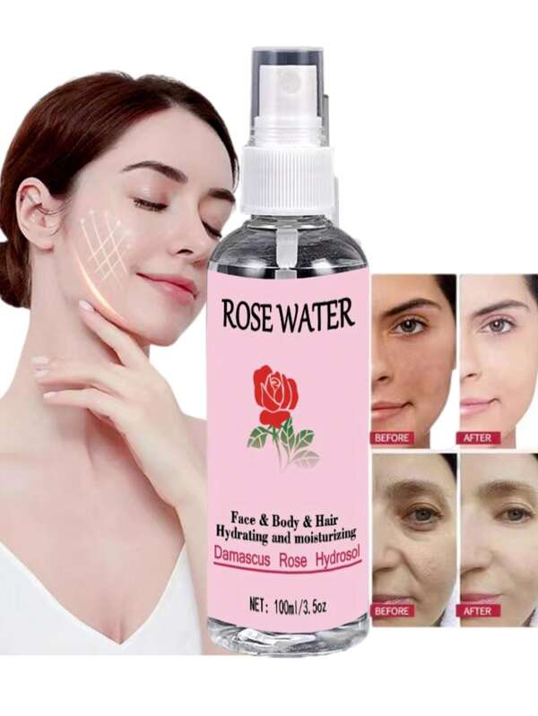 Puro Rocio De Agua De Rosa De Damasco Natural Para Cuidado Del Cabello, Rostro Y Cuerpo