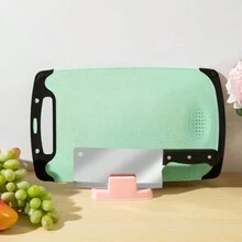 Multifunctional Kitchen Tool Set Including Water Tray, Oil Receiver, Pot Lid Holder, Plastic Chopping Board, Knife Rest, Dish Drainer, Storage Shelf, Suitable For Non-Hole Cutting Boards - Pink - View 6