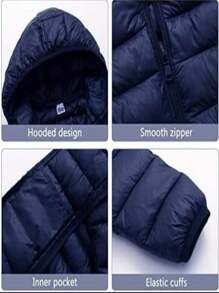 Chaqueta Acolchada Cálida Con Capucha Y Bolsillos Para Hombre Para Otoño Invierno - Negro - Ver 3