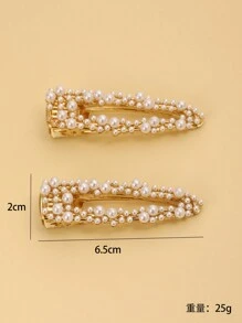珍珠与几何镂空水滴形鳄鱼发夹侧面设计，适合女孩的可爱发饰 - 金色 - 查看 5