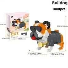 1套狗狗寵物模型積木,采用abs材料製成,包括英國鬥牛犬,柴犬,腸道犬等,適合初學者和寵物愛好者 - 彩色 - 查看 3