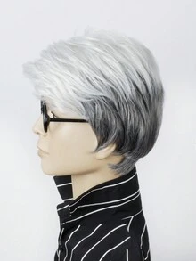 短款灰白色假发，带刘海，8 英寸合成耐热假发，适合男士日常或圣诞派对使用 - 彩色 - 查看 4