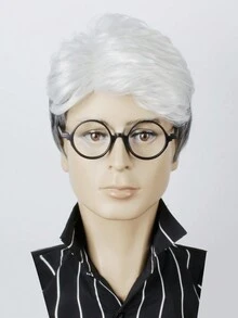 短款灰白色假发，带刘海，8 英寸合成耐热假发，适合男士日常或圣诞派对使用 - 彩色 - 查看 2