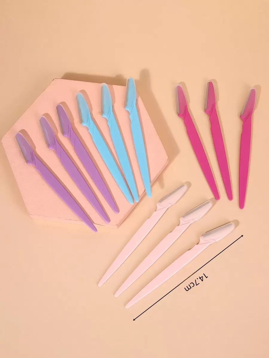 Conjunto De 12 Peças De Ferramentas De Tratamento De Sobrancelhas Com Tampa Protetora Colorida, Cabo Antiderrapante, Lâminas Afiadas E Duráveis De Aço Inoxidável