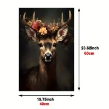 HALFLEMART 1pc Canvas Poster, Retro Art, Deer In Flower Crown Victorian, DarkAcademia Gothic Floral Botanical Animal Picture, Ideal Gift For BedroomLiving Room Corridor, Wall Art, RoomDecoration, No Frame - Multicolor - View 4