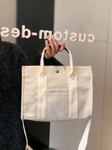 Canvas Minimalist Large Capacity Foldable Women's Shoulder Bag - White - View 4