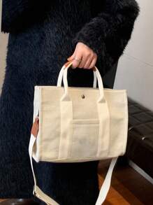 Canvas Minimalist Large Capacity Foldable Women's Shoulder Bag - White - View 2