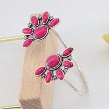 1入組左右對稱的蝴蝶形古銀&古銅掛綠松石開口手環,波西米亞風格女性珠寶