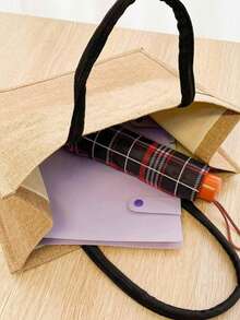 Linen Dachshund Tote Bag, Dachshund Embellished Shoulder Bag, Casual Shoulder Bag Vintage Style Bag With Double Handle School Bag, Tote Bag, Book Tote Bag, Perfect For Graduates, Teenage Girls, Freshmen, Junior High And High School Students, College And High School Perfect For Outdoors, Travel And Back To School, Personalized Gift Bag, Holds Books, Perfect For Weddings, Birthdays, Beach, Holidays, Perfect For Women, Mothers, Teachers, Friends, Bridesmaids, Bags, Students And Back To School Beautiful Gift, Christmas Gift - Khaki - View 5