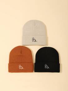 3pcs Baby Dinosaur Embroidery Knitted Hats - Multicolor - View 3