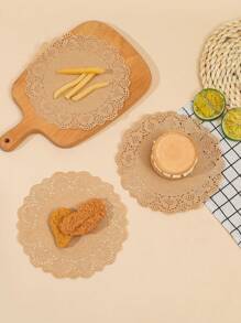 48pcs/Set Hollow Out Baking Dessert Parchment Paper, Brown Round Cupcake Paper Mat For Kitchen Air Fryer Kitchen Air Fryer Liners Air Fryer Paper Airfryer Air Frier - Khaki - View 3