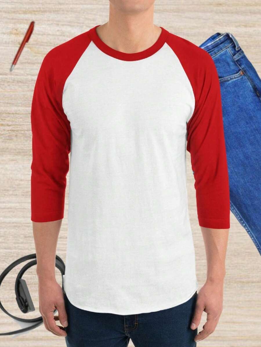 Playera de Hombre. Playera Blanca con Mangas Rojas 3/4 - Rojo - Ver 1