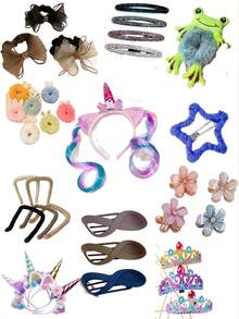10入組美麗的髮飾套裝, 包含髮夾、髮圈、頭帶、diy髮飾,非常適合生日派對和聖誕節,現貨供應 - 10個混色 - 查看 3