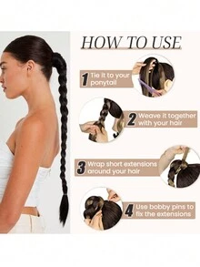 黑棕色化學纖維假髮女性長辮子發帶接髮辮子假髮馬尾捲曲馬尾辮 - Black-brown - 查看 6