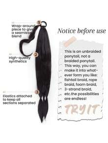 黑棕色化學纖維假髮女性長辮子發帶接髮辮子假髮馬尾捲曲馬尾辮 - Black-brown - 查看 2