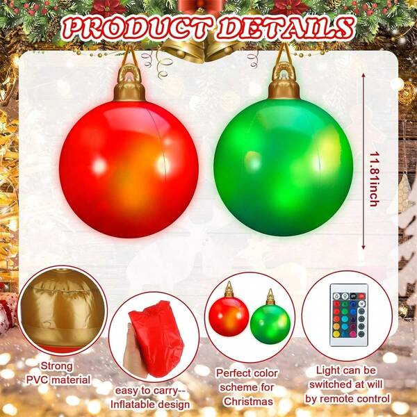 LOCHAS 8 Pcs 12 Inches Light Up Inflatable Christmas Balls Large