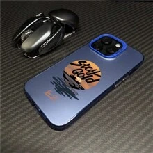 1pc Blue Sunset Island Anti-Drop Matte Text Phone Case Compatible With IPhone 7/8/11/12/13/14/15/X/Xr/Xs/Plus/Pro/Pro Max/Se2 - dark blue[0] - View 5