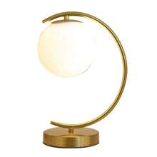 KCO Lighting Mid-Century Bedside Table Lamp Modern Glass Ball Desk Lamp Gold Reading Lamp Moon Shape Metal Table Light for Bedroom Living Room Office