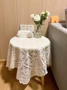 1塊復古桌布套布,背景為蕾絲,法國復古咖啡桌的桌布,輕奢白色蕾絲桌布,ins風格的床頭櫃套布 - 白色 - 查看 7